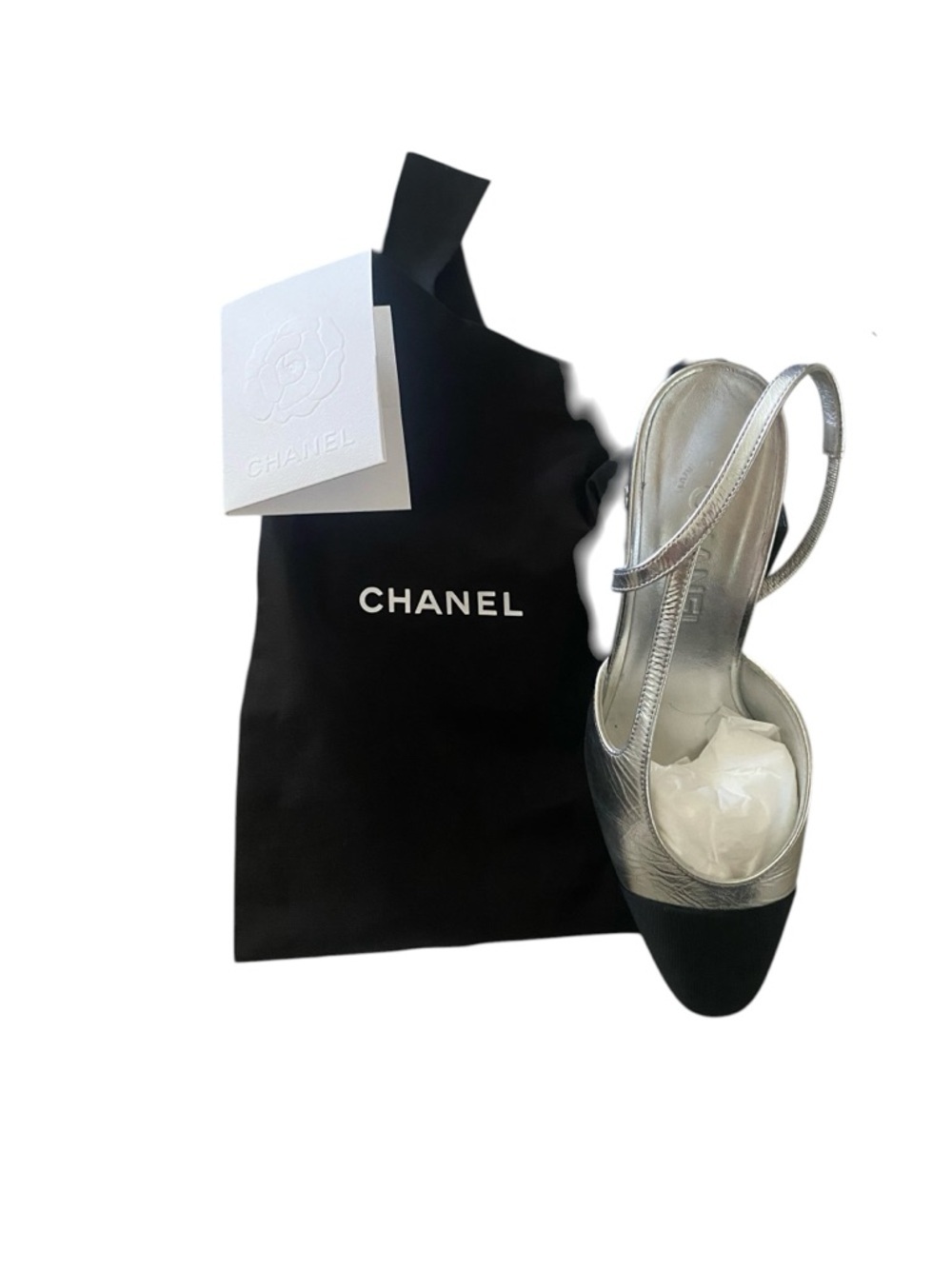 CHANEL Rare Silver Slingback Heels Cap Toe 39 Iconic Pumps Worn 3x - Picture 9 of 16